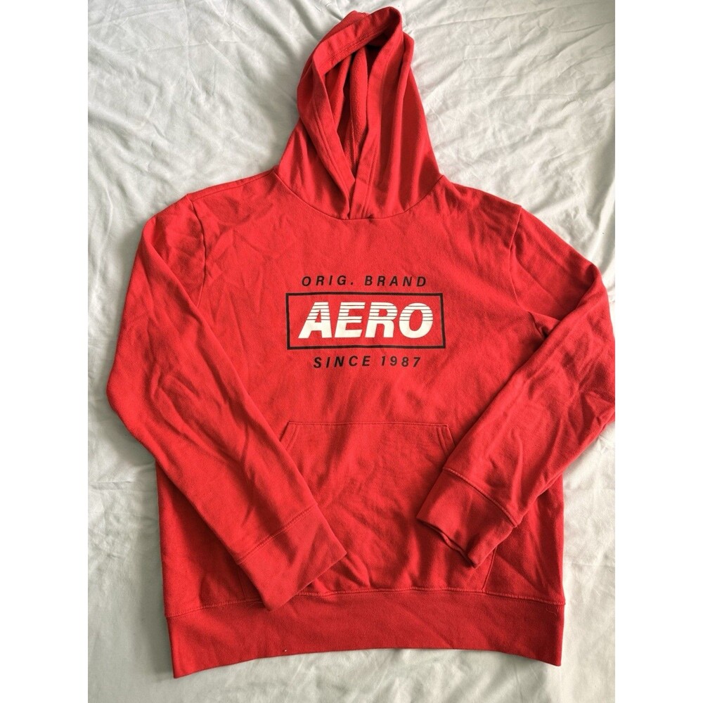 Aeropostale Men’s L Red Pullover Hoodie Graphic Logo Fleece Pockets